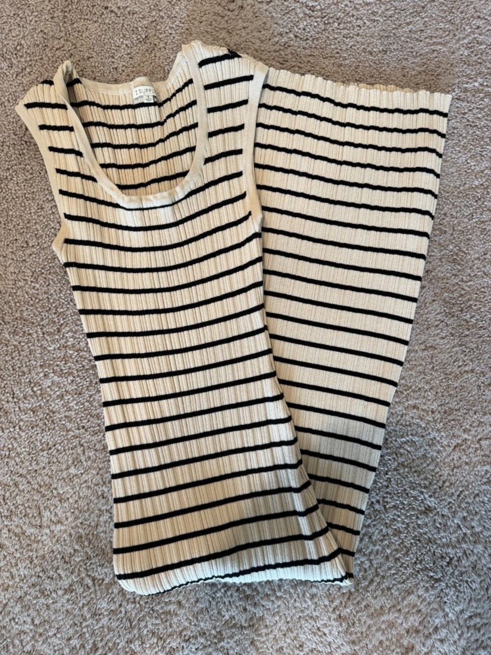 Z Supply Striped Ribbed Knit Maxi Dress Cream Black Size S